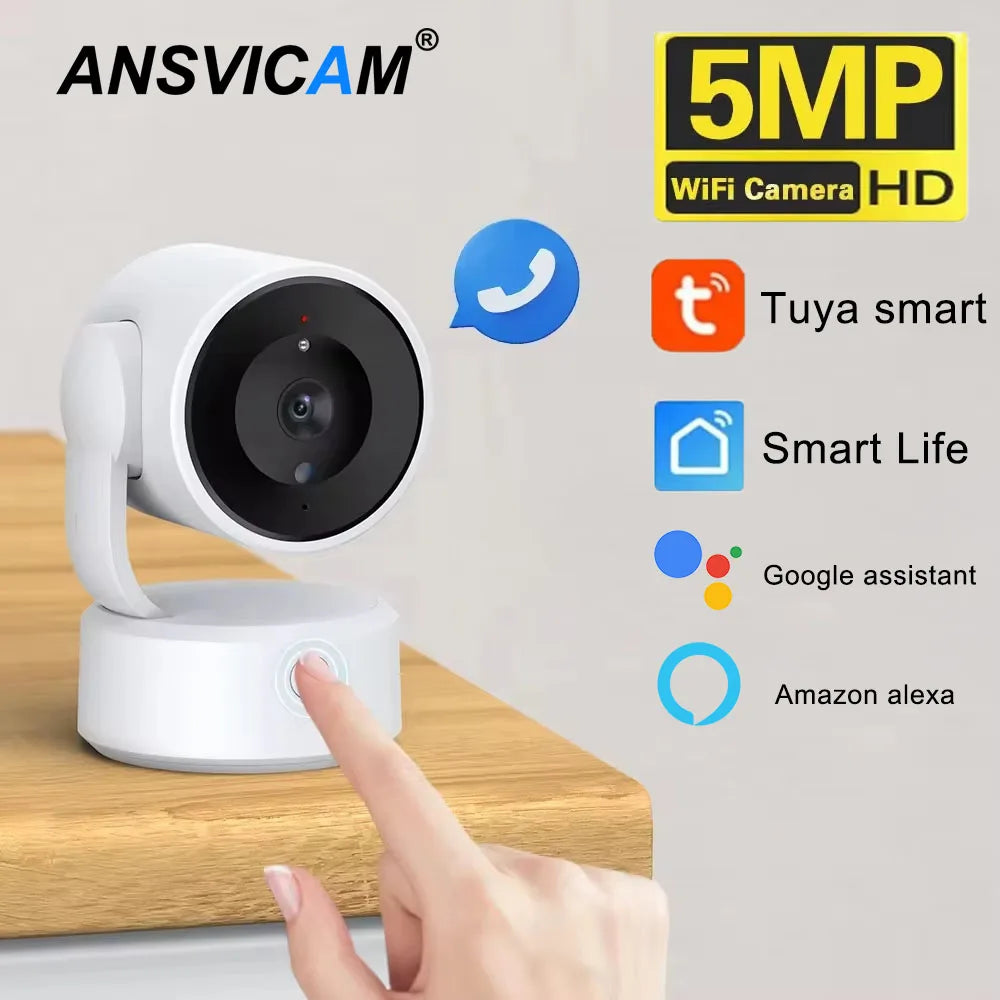 WIFI Tuya Camera Indoor 5MP Baby Monitor Two Way Talk 4X Zoom PTZ 360° Surveillance Cameras Support Alexa Google Smart Life