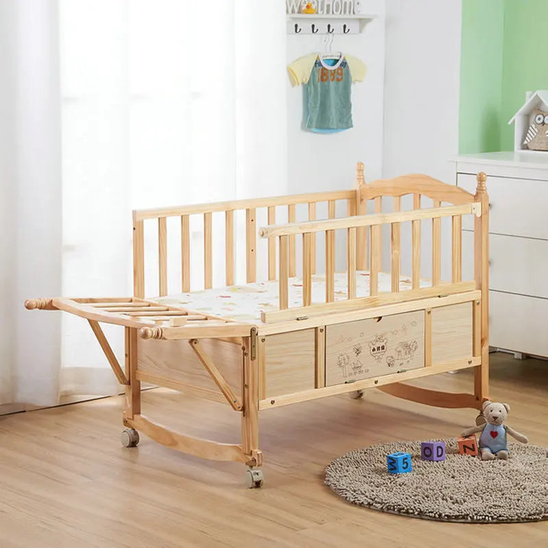 Multi-Functional Pine Wood Baby Crib, Can Combine Adult Bed, BB Rocking Cradle with Mosquito Net