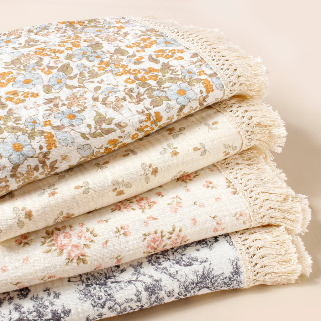 Baby Organic Cotton Soft Wrap Blanket Flowers Printing Fashion Comfortable Blanket New Style Infant Breathable Tassel Blanket