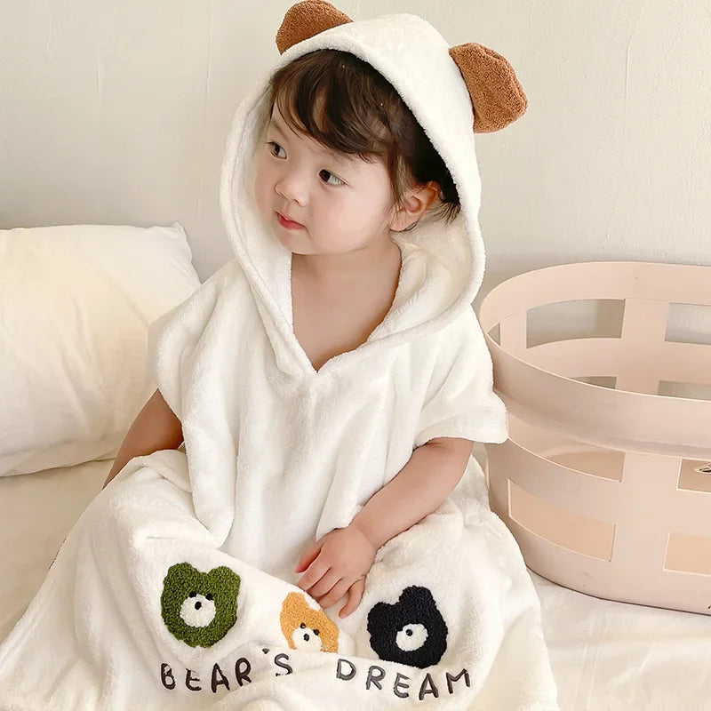 Children'S Bathrobe Polyester Baby Soft Skin Absorbent Quick Drying Hooded Bath Towel Cartoon Frog Bear Air Conditioning Blanket