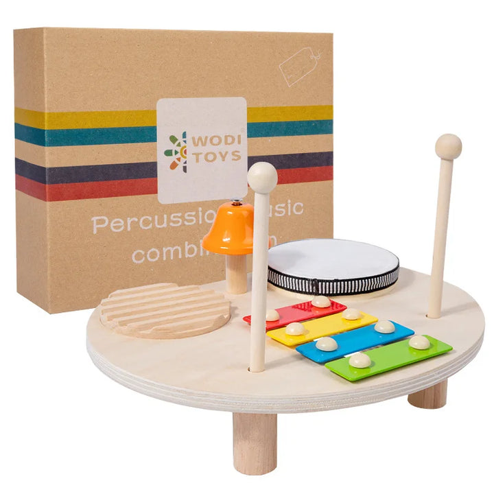 Wooden Musical Instruments Montessori Educational Toys Wind Chime Kids Drum Set with Xylophone Musical Toys for Toddlers Gifts