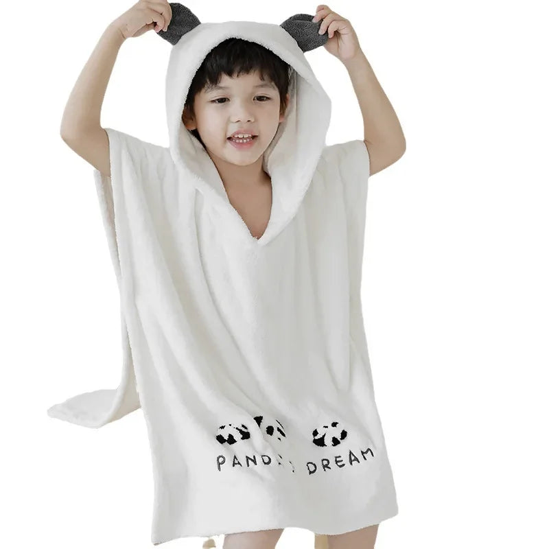 Children'S Bathrobe Polyester Baby Soft Skin Absorbent Quick Drying Hooded Bath Towel Cartoon Frog Bear Air Conditioning Blanket