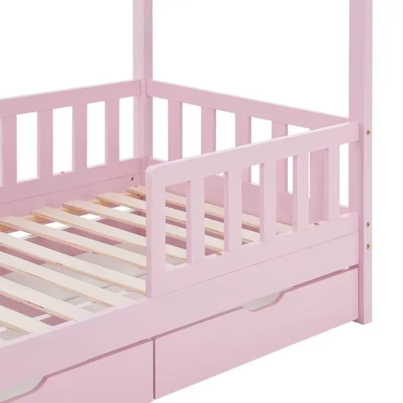 New Mounted Wooden Girls Child Toddler Two Frame Baby Montessori Kids Floor Bed for Children with Rails