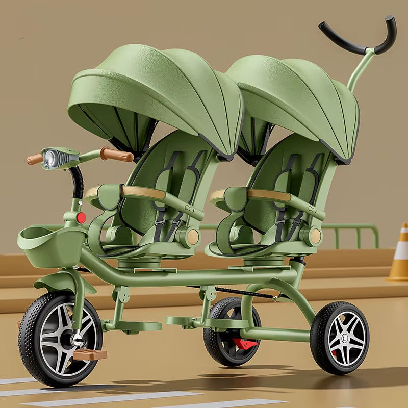 Multifunctional Twin Children'S Tricycle Foldable Baby Bicycle Two-Way Twin Baby Stroller Swivel Seat Double Stroller