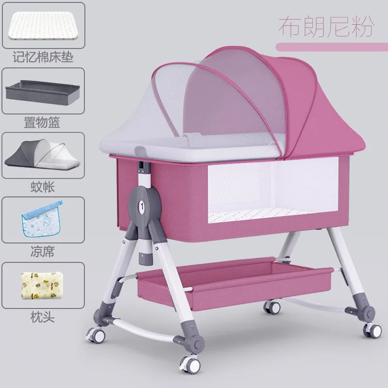 Newborn Bed Splicing Large Bed Baby Rocking Bed Bb Children'S Bed Cradle Bed Multifunctional Movable and Foldable