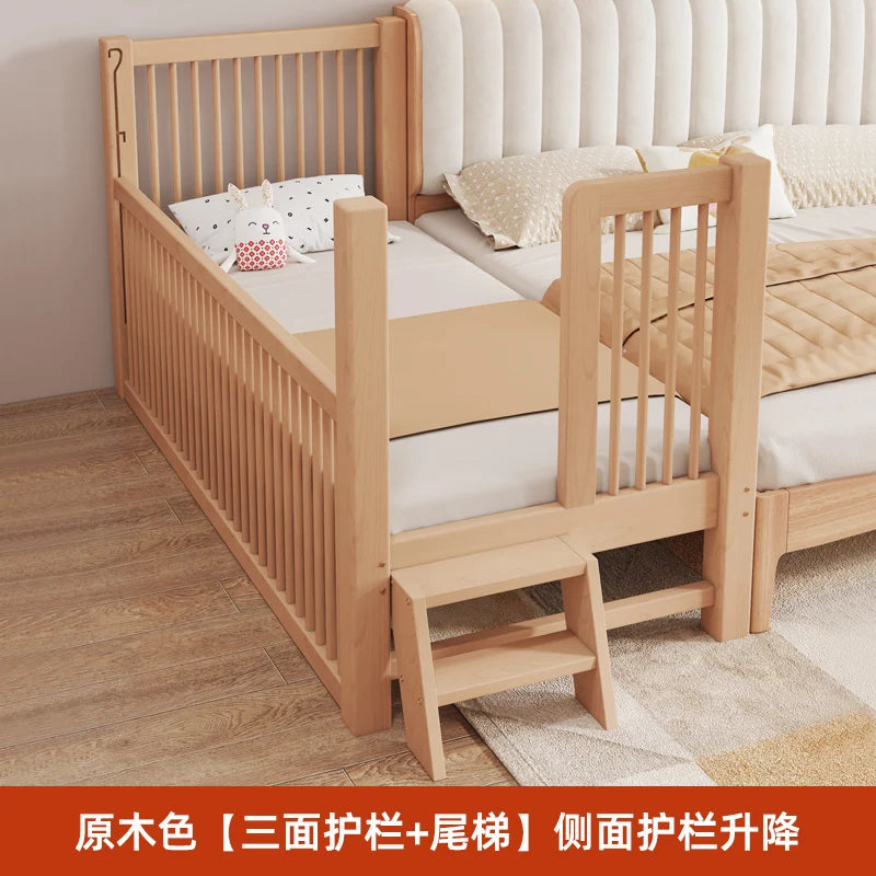 CX Beech Lifting Stitching Bed Height Fence Height Adjustable Baby Single Bed