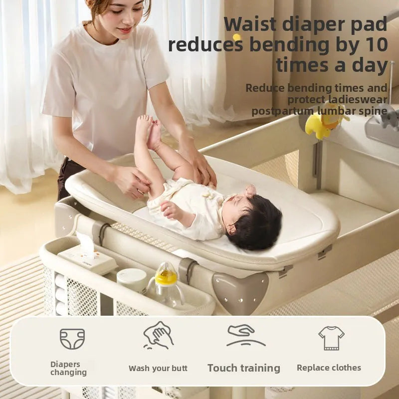 Portable Convertible Foldable Baby Crib with Diaper Station Adjustable for Newborn Safe Modern Design Boy Girl Baby Bassinet