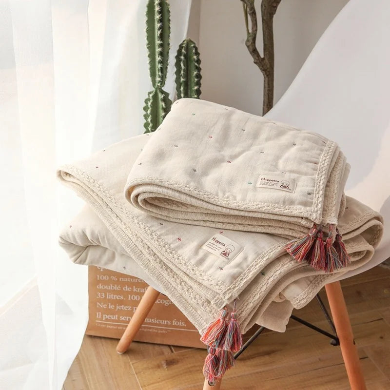 6-Layer Organic Cotton Baby Blanket Stroller Kids Children Bedding Newborn Babies Accessories Bohemian Blankets Baby Bed Linen