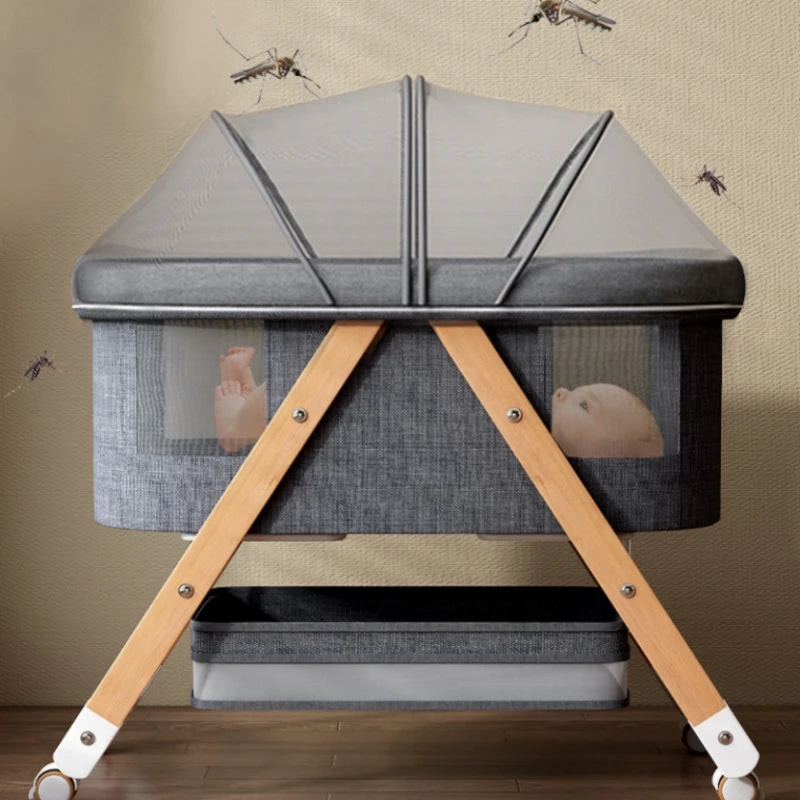 Multifunctional Wooden Baby Bed Foldable Mobile Baby Bassinet Baby Shaker Bb Adjustable Rollaway Bed