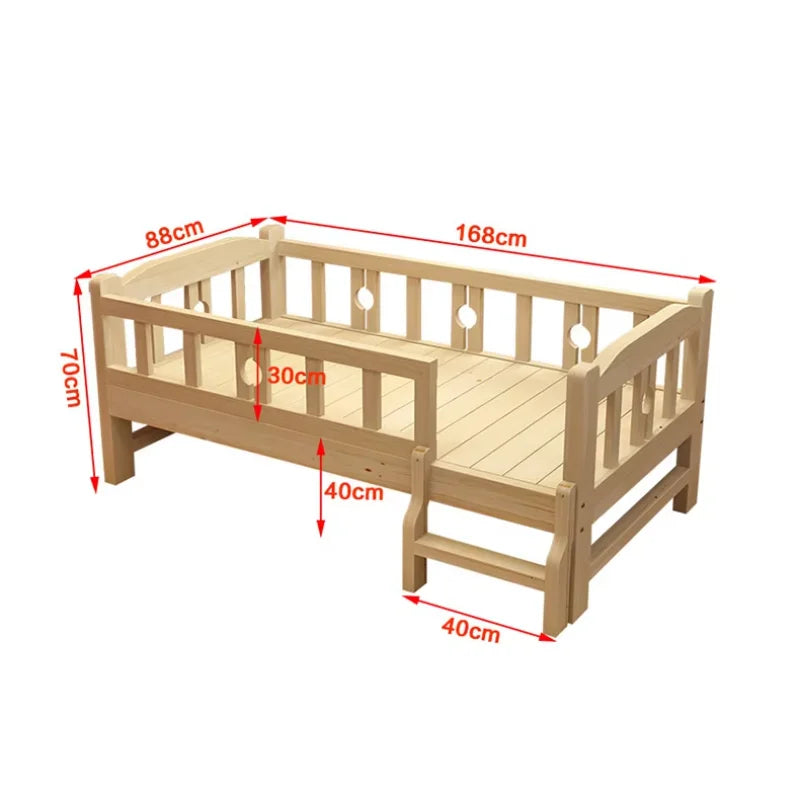 Fashion Children Furniture Solid Wood with Guardrail Splicing Wide Expandable Kids Movable Boy Girl Baby Bed