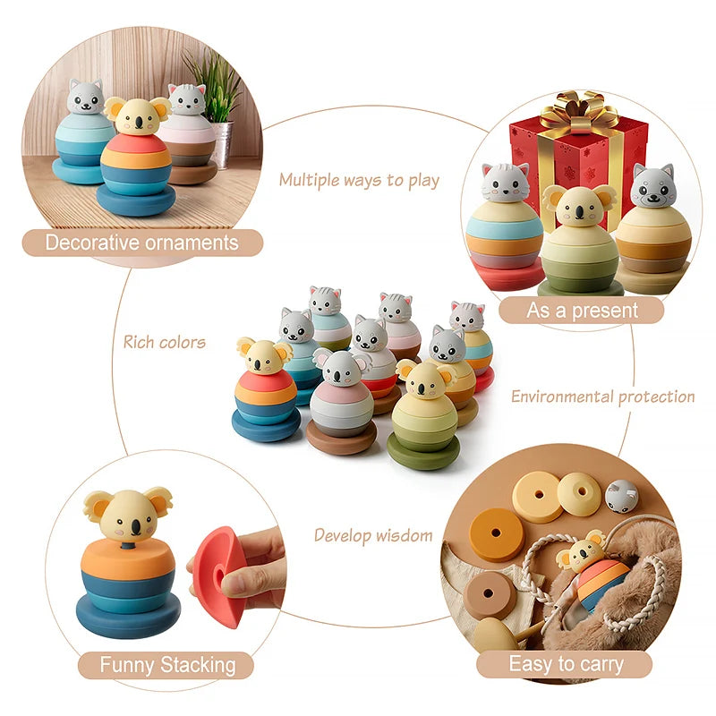 1PC Silicone Teether Baby Tumbler Shape Stacking Blocks Teething Kid Gift Food Grade Silicone Children'S Goods Kid Teething Toy