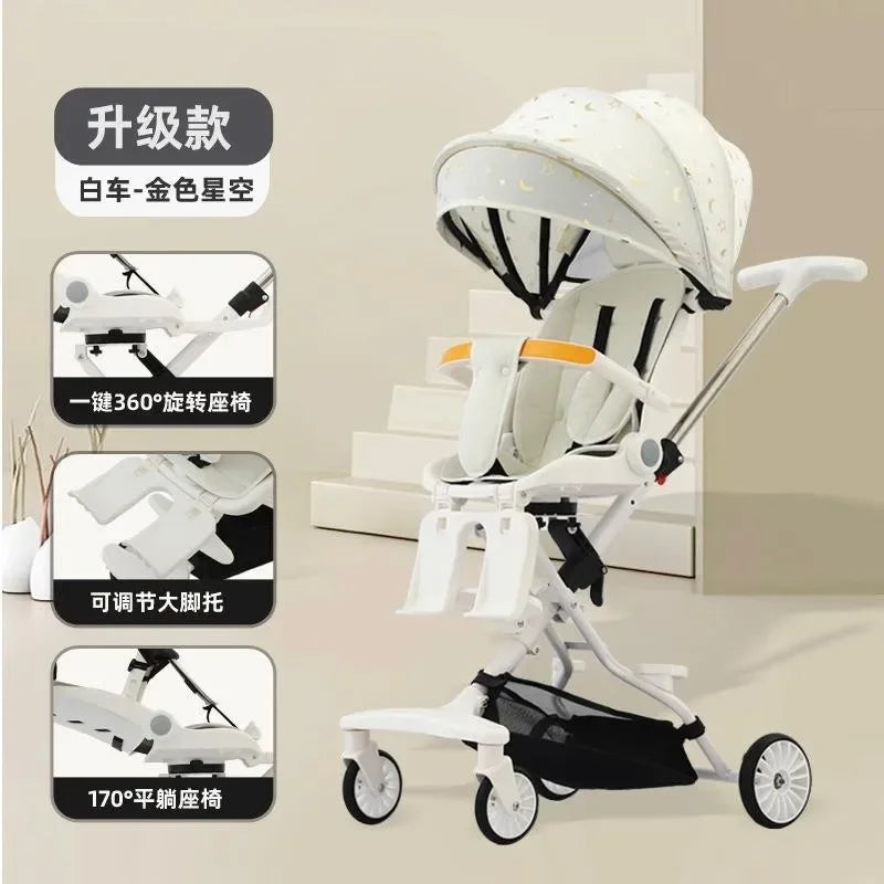 Bi-Directional Sitting and Lying Baby Stroller with Baby Stroller, Lightweight Baby Stroller, High Landscape Folding