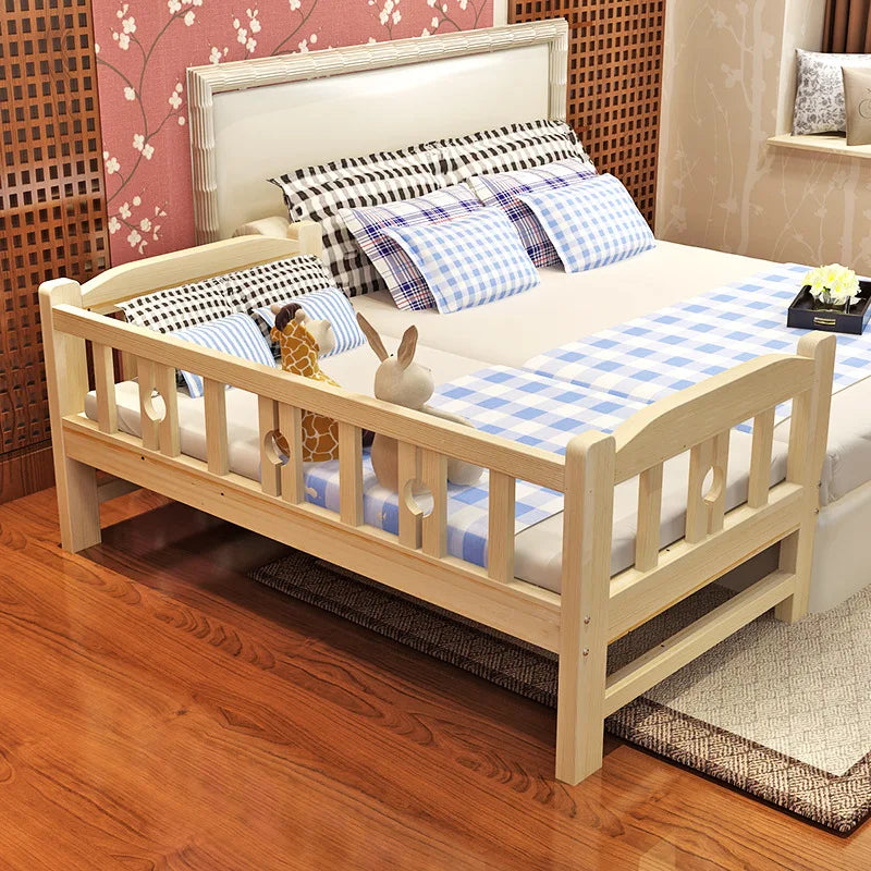 Fashion Children Furniture Solid Wood with Guardrail Splicing Wide Expandable Kids Movable Boy Girl Baby Bed