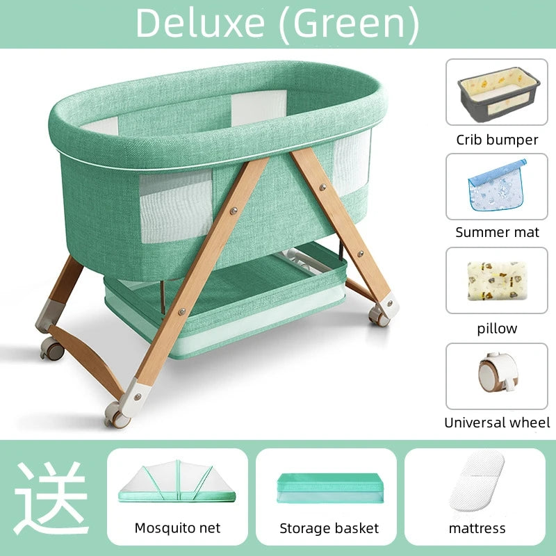 Multifunctional Wooden Baby Bed Foldable Mobile Baby Bassinet Baby Shaker Bb Adjustable Rollaway Bed