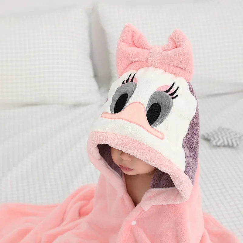 Baby Cartoon Animal Coral Fleece Bathrobe Cover Blanket Baby Blanket Soft and Comfortable Absorbent Bath Towel Blanket