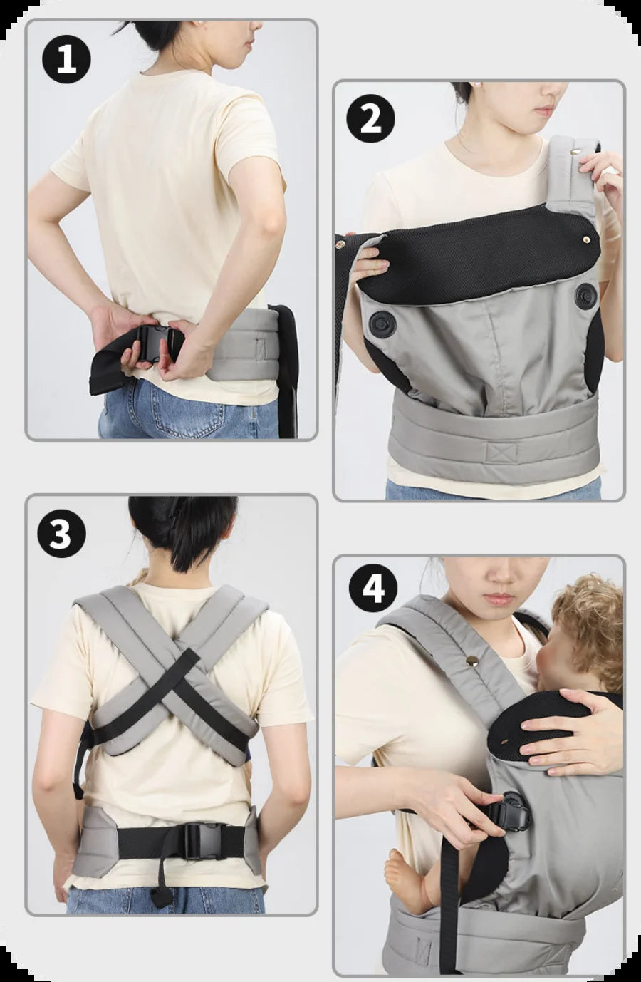 Baby Carrier Newborn to Toddler, Cozy Baby Wrap Carrier(7-44Lbs), with Hook&Loop for Easily Adjustable, Soft Fabric,Breathable