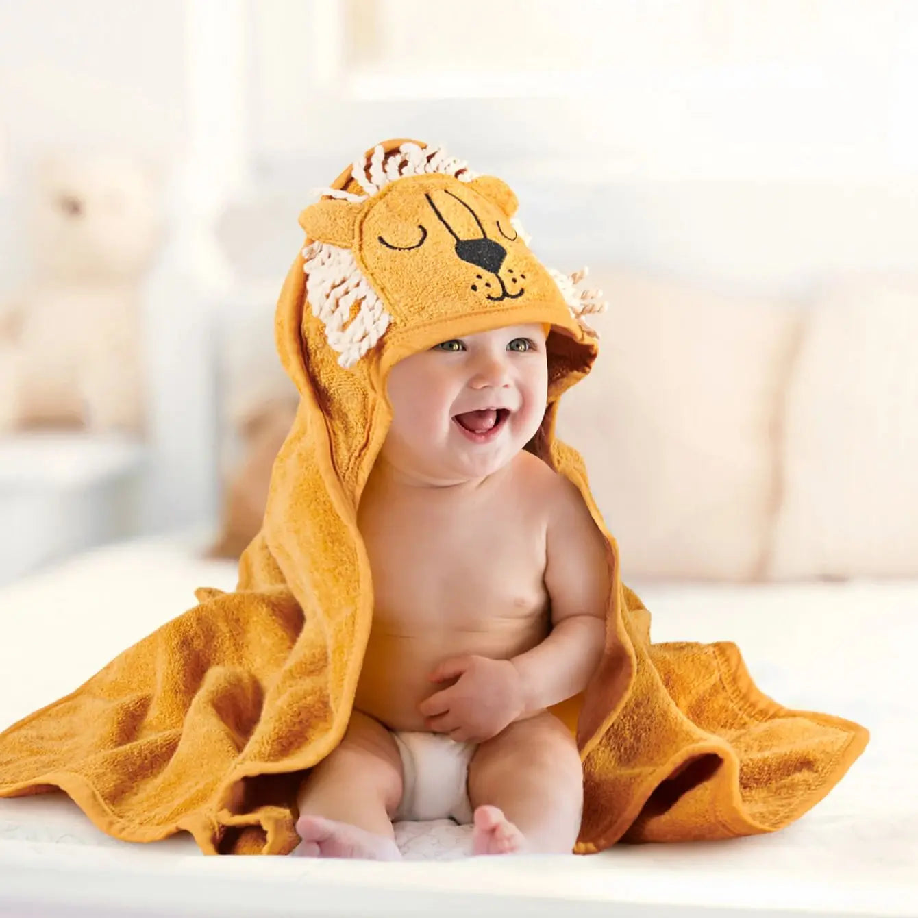 Sunveno Baby Cotton Bath Towel Newborn Baby Comfortable Skin-Friendly Absorbent Bathrobe 90X90Cm