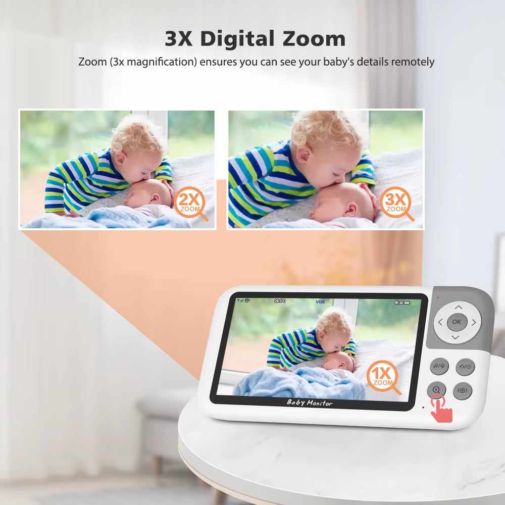 5'' Video Baby Monitor Camera 720P 3X Digital Zoom Two Way Audio Auto Night Vision 300M Transmission Security Camera