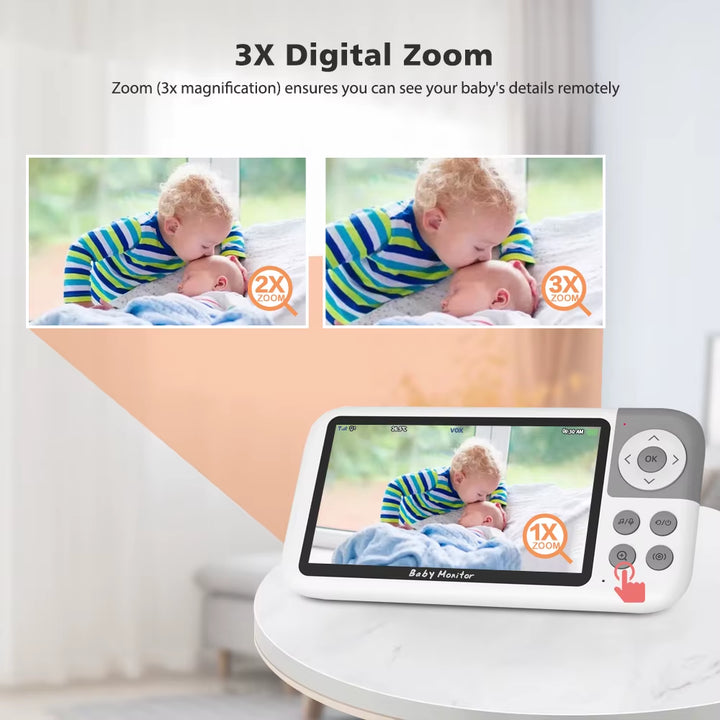 5'' Video Baby Monitor Camera 720P 3X Digital Zoom Two Way Audio Auto Night Vision 300M Transmission Security Camera