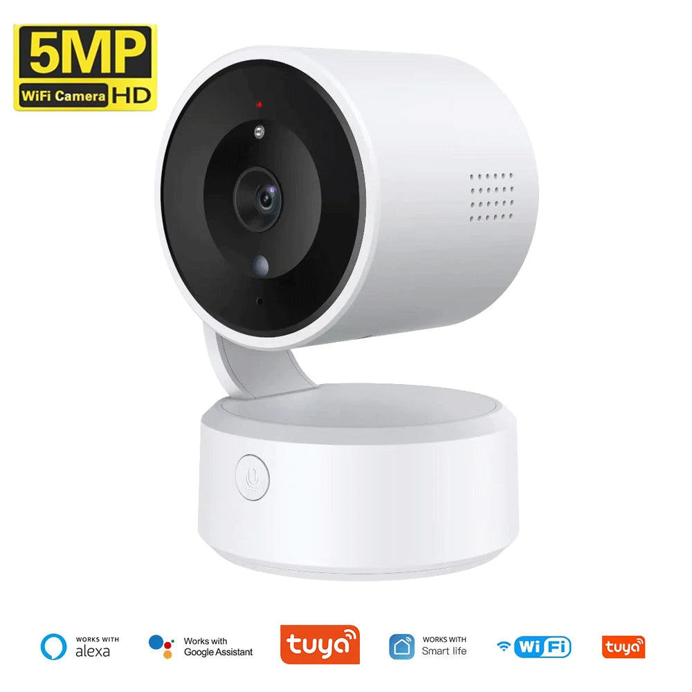 5MP WIFI Tuya Camera Two Way Talk Indoor Baby Monitor 4X Zoom PTZ 360° Surveillance Cameras Support Alexa Google Smart Life