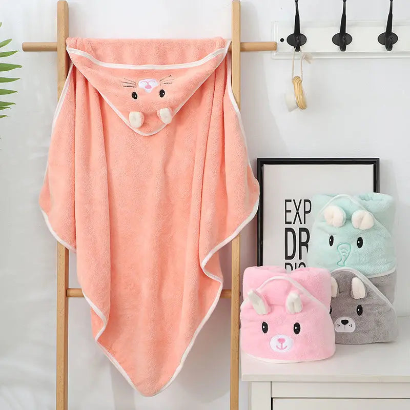 Baby Bath Towel with Hooded Cloak Children'S Bath Towel Soft Water Absorption Warm Coral Velvet