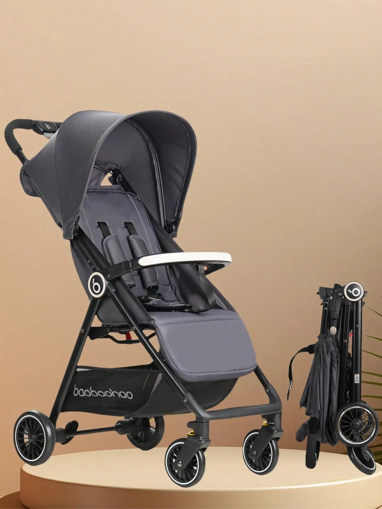 1 Black Lightweight Baby Stroller Weighs Only 4.7Kg Convenient for Airplanes, Trains and Cars, Suitable for Home Use and Busines