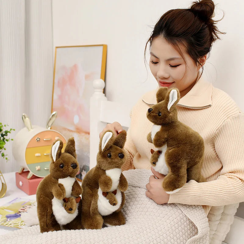 Ultrasoft Stuffed Animal Plush Kangaroo Toy Lifelike Mum with Baby Kangaroo Plush Toy Home Decor Kid Birthday Gift ﻿