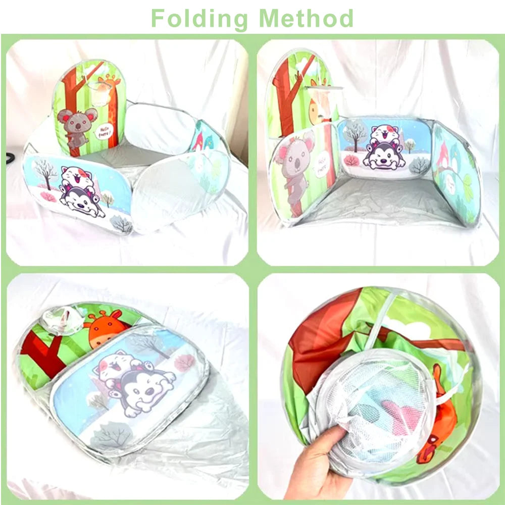 1.2M Hexagon Foldable Baby Playpen Indoor Baby Safety Fence Cute Kids Playground Baby Activity Fence with Basket Hoop