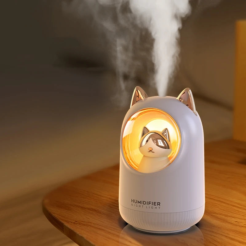 Lovely Kitty USB Air Humidifier Portable Car Aromatherapy Diffuser Fogger with Romantic Night Light 300Ml Humidificador Diffusor