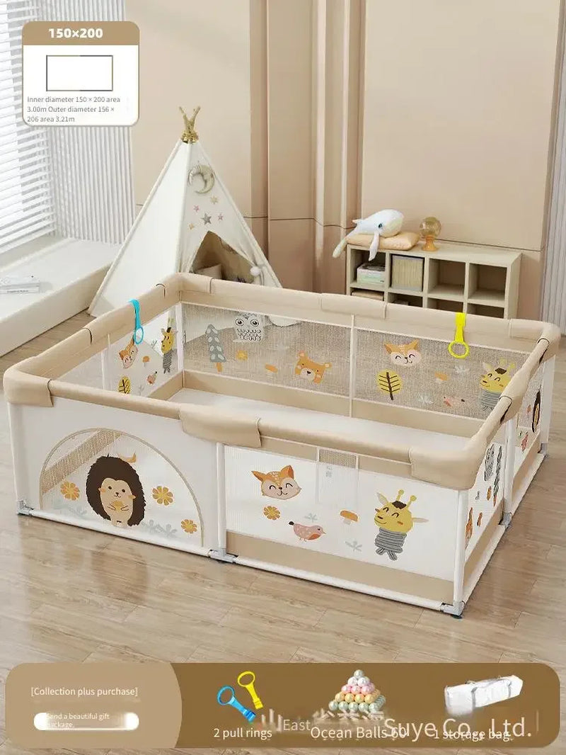 Baby Playpen Safety Gate Soft Mesh Play Yard with Crawling Mat Durable Indoor Play Area for Infants Toddlers Home Protection