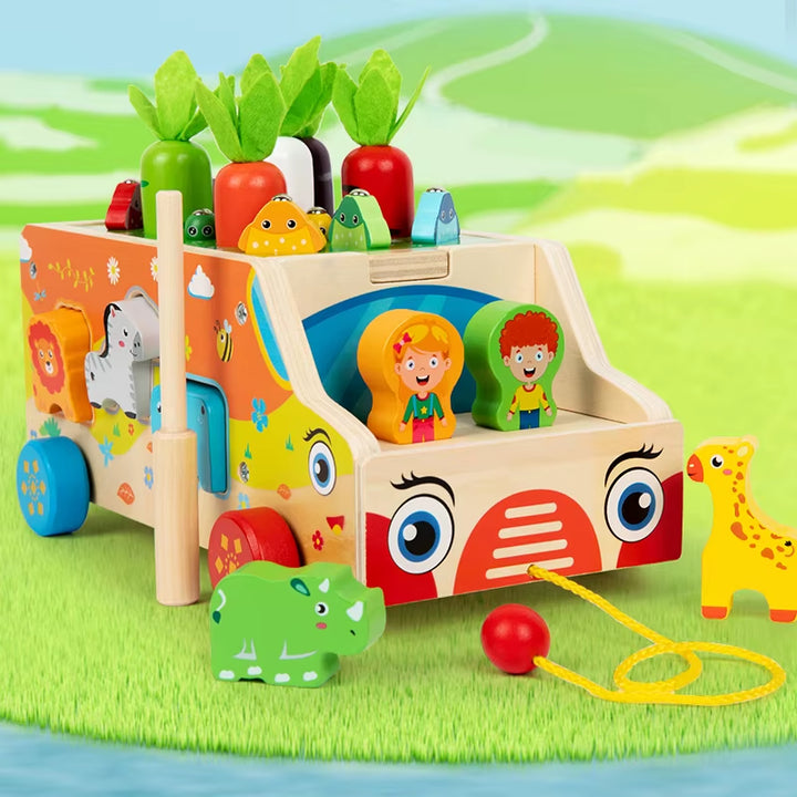 Children'S Wooden Multi Functional Animal Shape Matching Toy Puzzle Pulling Carrot Game Baby Fishing Cart Building Blocks