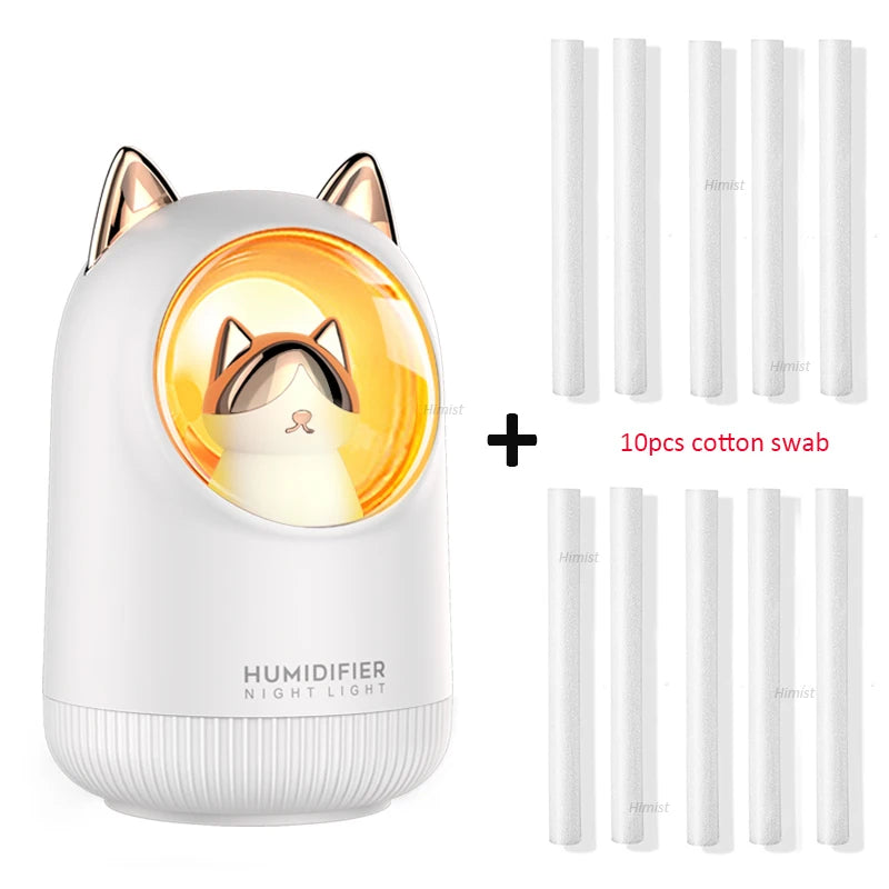 Lovely Kitty USB Air Humidifier Portable Car Aromatherapy Diffuser Fogger with Romantic Night Light 300Ml Humidificador Diffusor