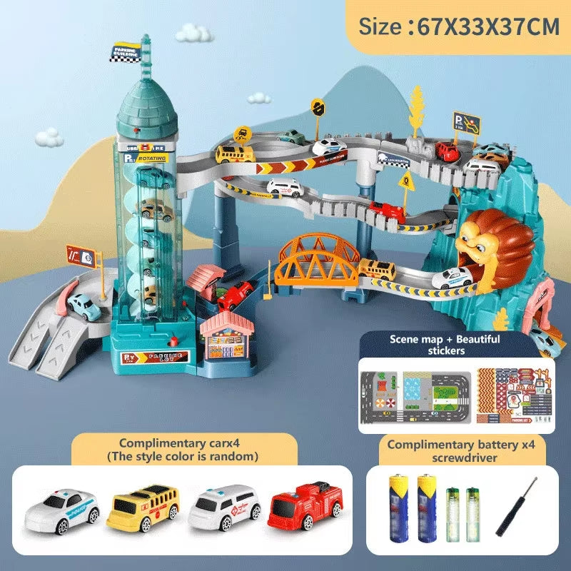 Lion Theme Car Track for Children Diecasts Holiday Gifts Birthday Hot Wheels Kids Educational Race Toys Racing Rail Cars