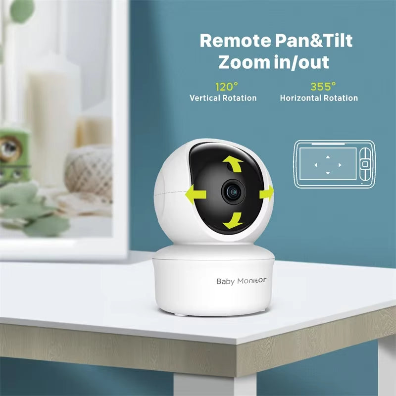 5Inch Video Baby Monitor with Remote Pan-Tilt-Zoom Camera and Audio.Two Way Talk VOX Mode Lullabies Babyphone