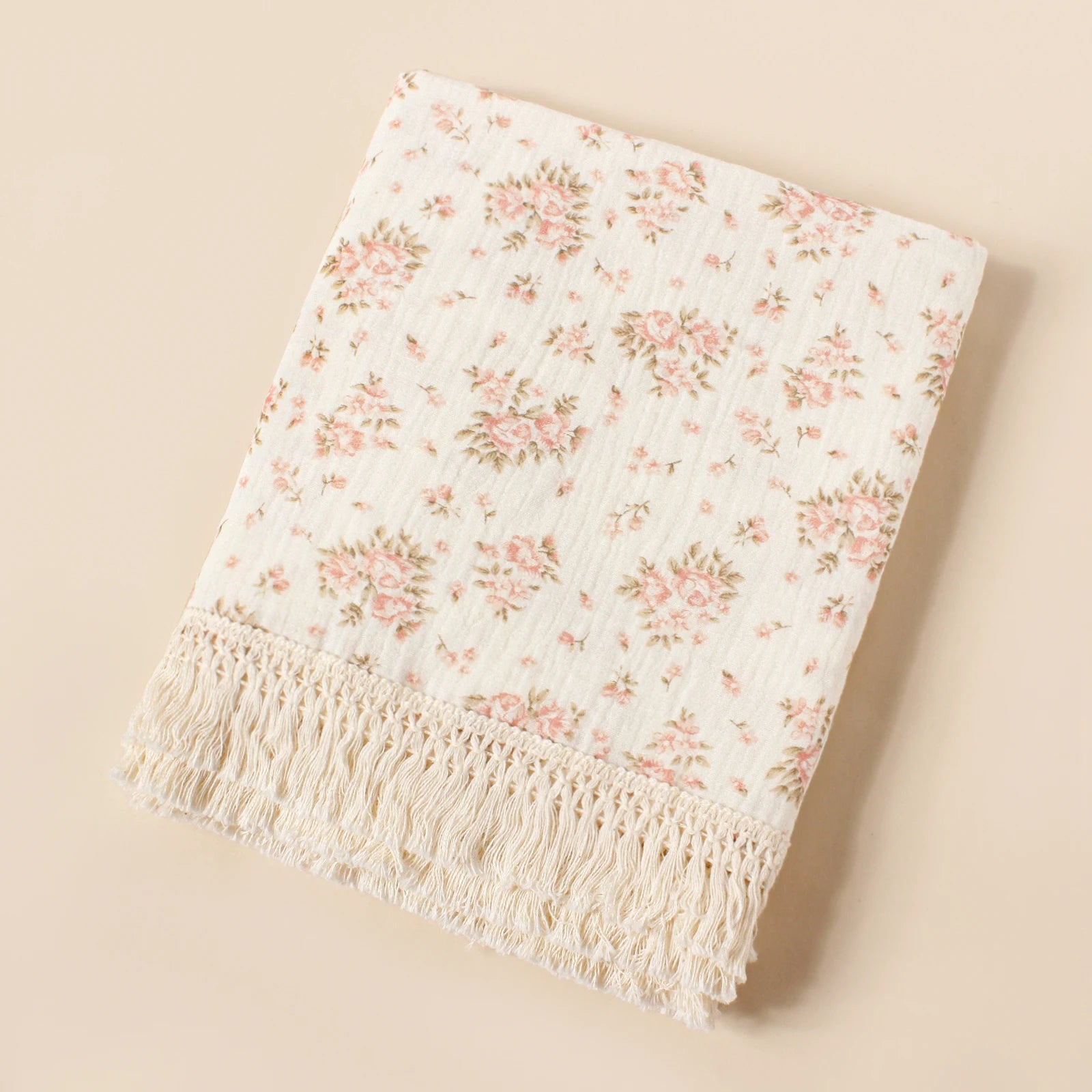 Baby Organic Cotton Soft Wrap Blanket Flowers Printing Fashion Comfortable Blanket New Style Infant Breathable Tassel Blanket