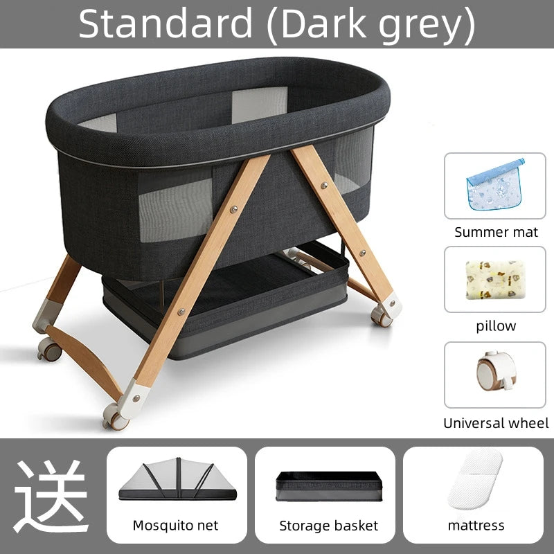 Multifunctional Wooden Baby Bed Foldable Mobile Baby Bassinet Baby Shaker Bb Adjustable Rollaway Bed