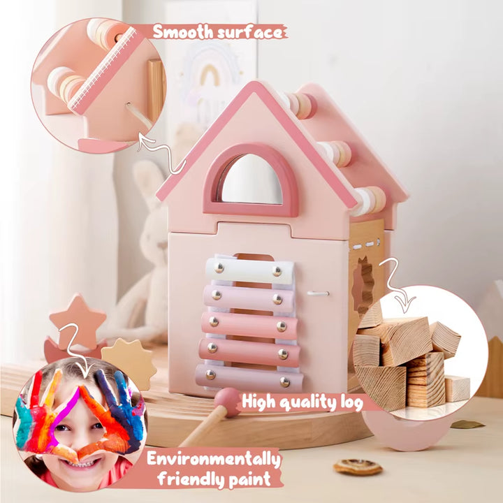 Baby Montessorri Toys Wooden Five-In-One Wooden Multifunctional Toys Activity Cube Silicone Geometric Blocks Educational Toys