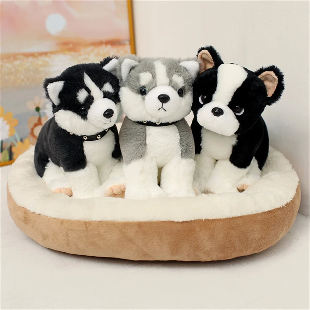 23CM Simulation Puppy Dog Plush Toys Soft Stuffed Animal Doll Cute Sitting Schnauzer Shar Pei Bulldog Husky Peluche Toys Gifts