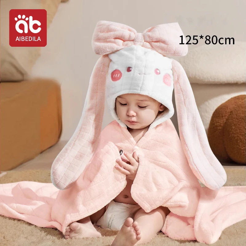 Cute Animal Baby Bath Towel Cartoon Rabbit Dinosaur Infant Towels Blanket with Hood Newborn Bath Wipe Baby Beach Towels