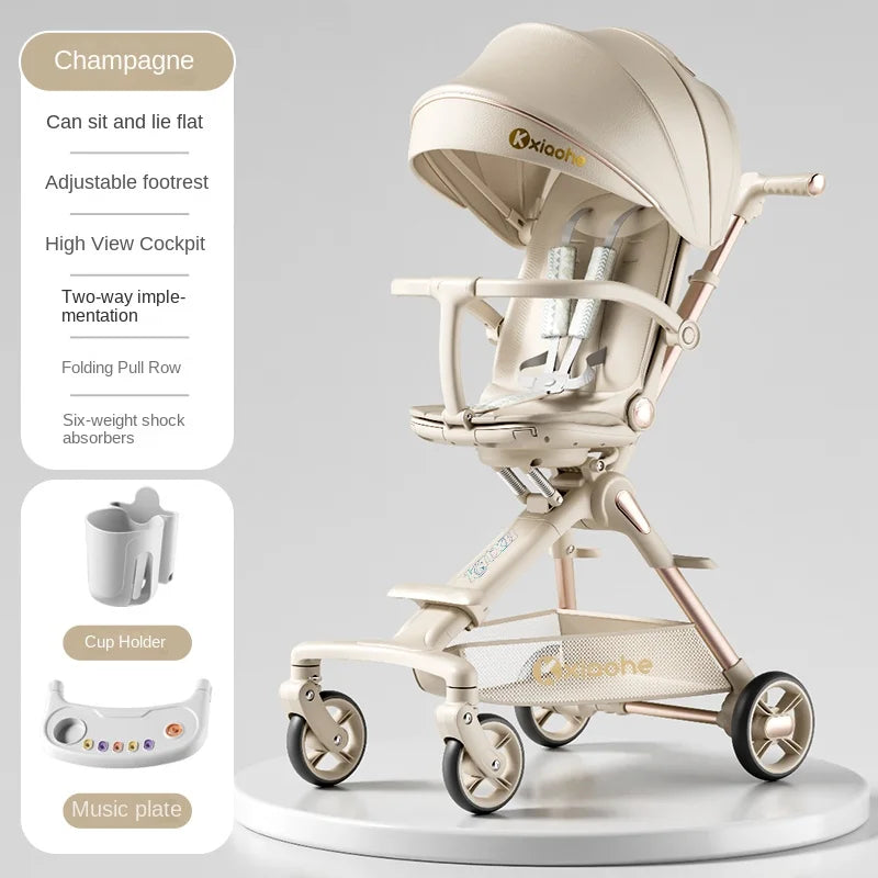 Baby Stroller Can Sit and Lie down Foldable Lightweight Travel Two-Way High Landscape Six Shock Absorption Comfortable Seat