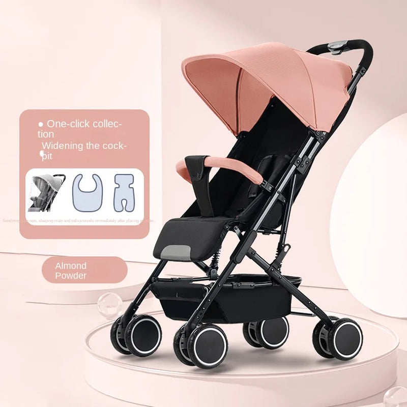 Newborns 0-4 Years Old Strollers Can Sit and Lie down One-Key Folding One-Way Push Four-Wheel Shock Absorber Lightweight Trolley