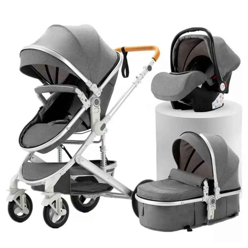 Portable Baby Stroller High View 3 in 1 Baby Stroller with Car Seat Foldable Baby Stroller Four-Wheel Shock-Absorbing Trolley