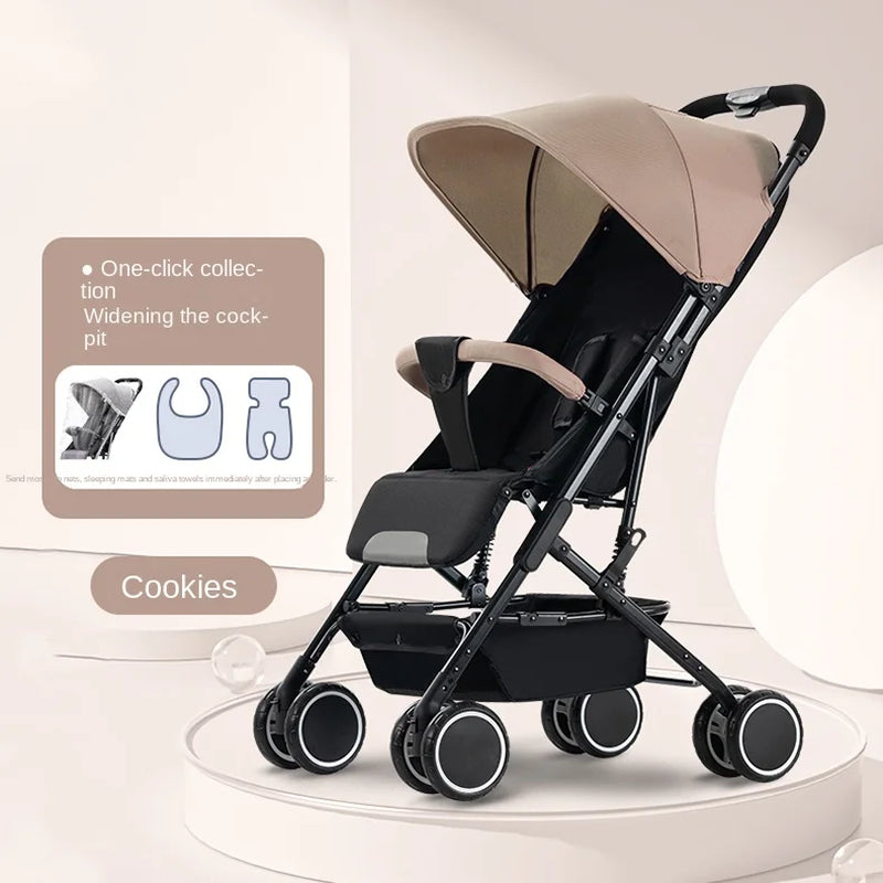 Newborns 0-4 Years Old Strollers Can Sit and Lie down One-Key Folding One-Way Push Four-Wheel Shock Absorber Lightweight Trolley