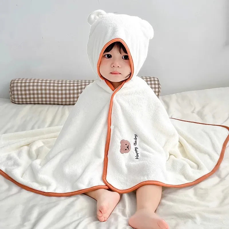 Children'S Bathrobe Polyester Baby Soft Skin Absorbent Quick Drying Hooded Bath Towel Cartoon Frog Bear Air Conditioning Blanket
