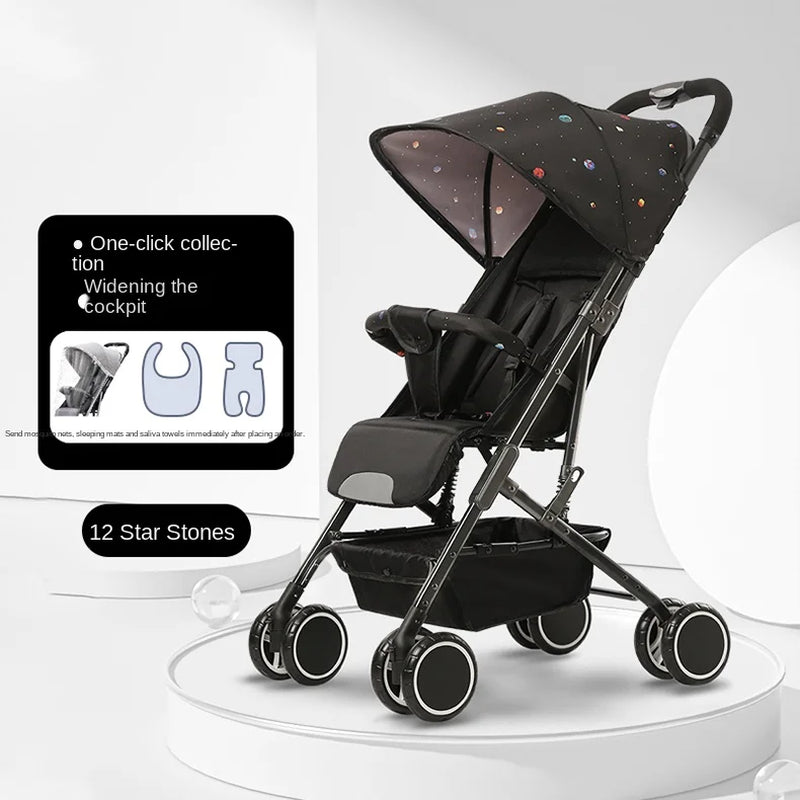 Newborns 0-4 Years Old Strollers Can Sit and Lie down One-Key Folding One-Way Push Four-Wheel Shock Absorber Lightweight Trolley