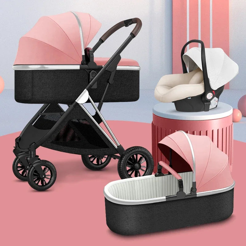 Baby Stroller 3 In1 Baby Cariage Travel Stroller Baby Strollers Car Seat Newbron Pram Travel Folding Stroller High Landscape
