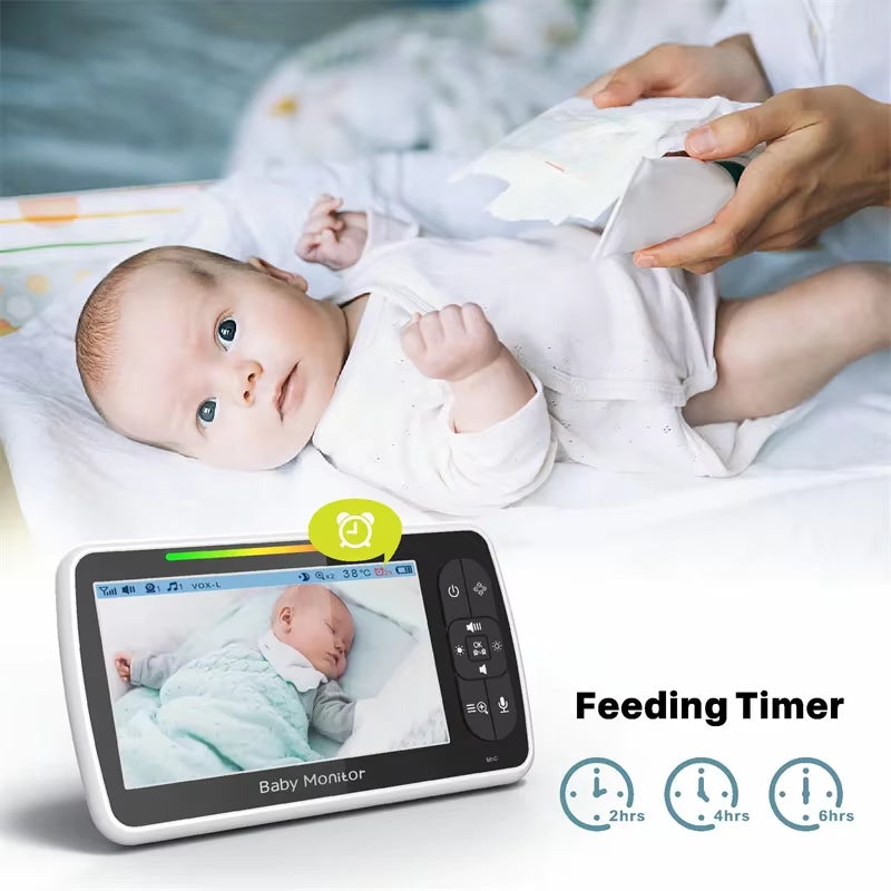 5Inch Video Baby Monitor with Remote Pan-Tilt-Zoom Camera and Audio.Two Way Talk VOX Mode Lullabies Babyphone
