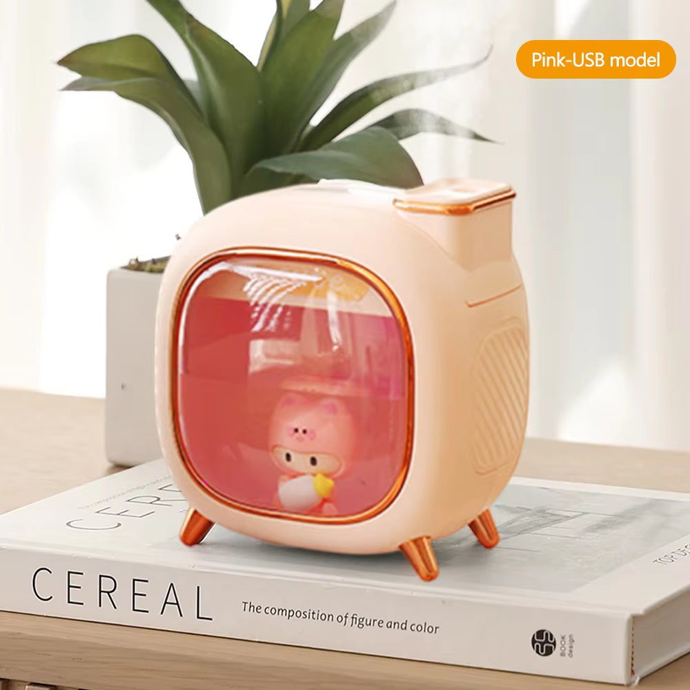 Ultrasonic Cartoon Air Humidifier 500ML Large Capacity Aroma Essential Oil Diffuser Cute Dolls USB Double Spray Colourful Lights