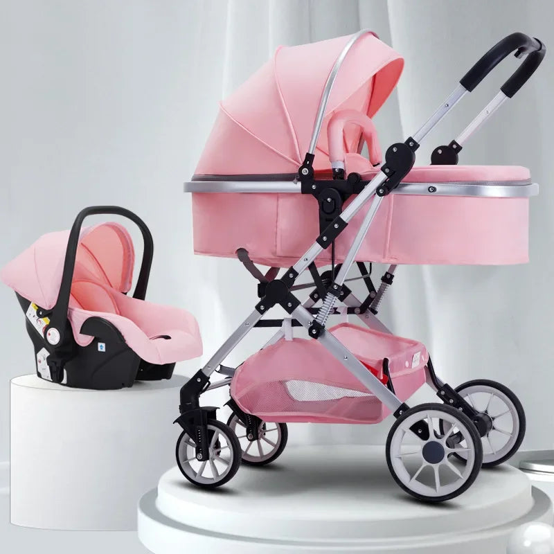 3-In-1 High-View Baby Stroller with Car Seat Foldable, Adjustable Backrest, Two-Way Portable Shock-Absorbing Baby Stroller