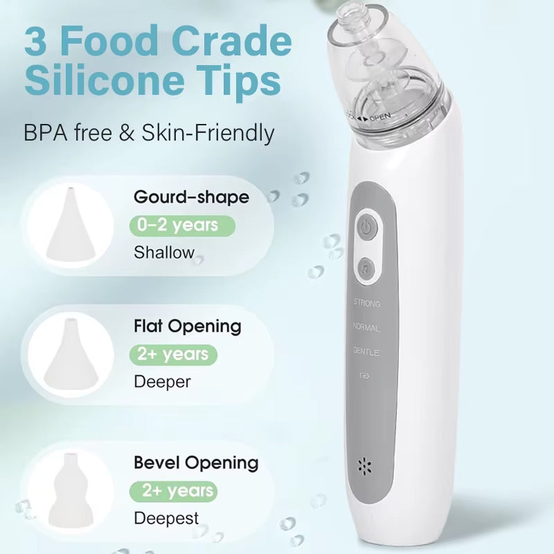 Baby Electric Nasal Aspirator Nose Suction Device with Food Grade Silicone Mouthpiece 3 Suction Modes and Soothing Music